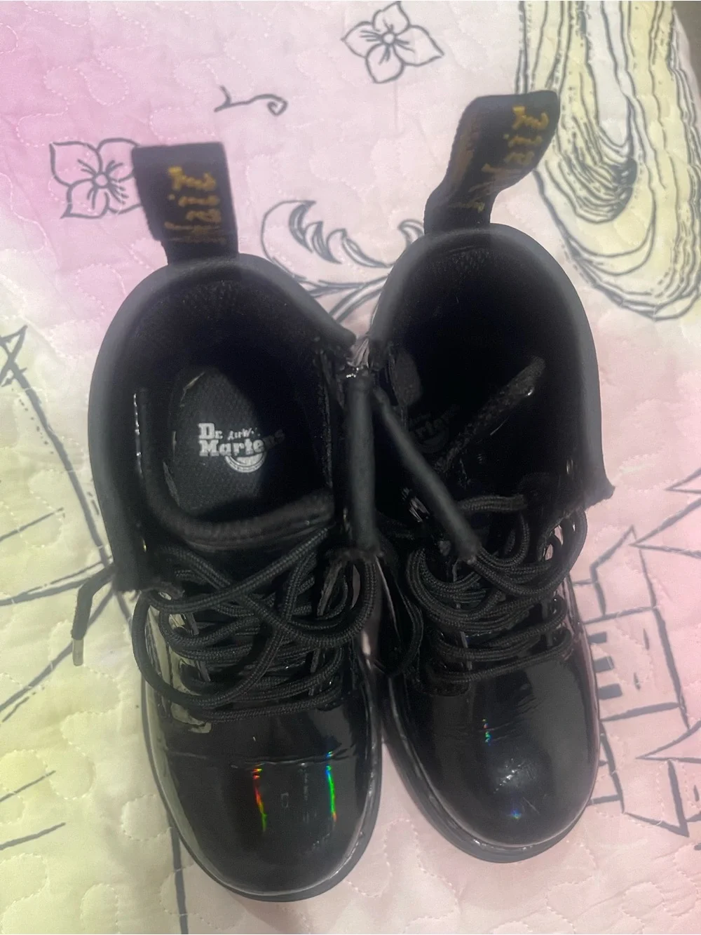 Dr. Martens Kids Black Patent Lace-Up Ankle Boots